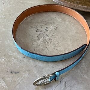 Vicomte Arthur Blue and Tan Leather Belt with Silver Buckle- Made in France-NW